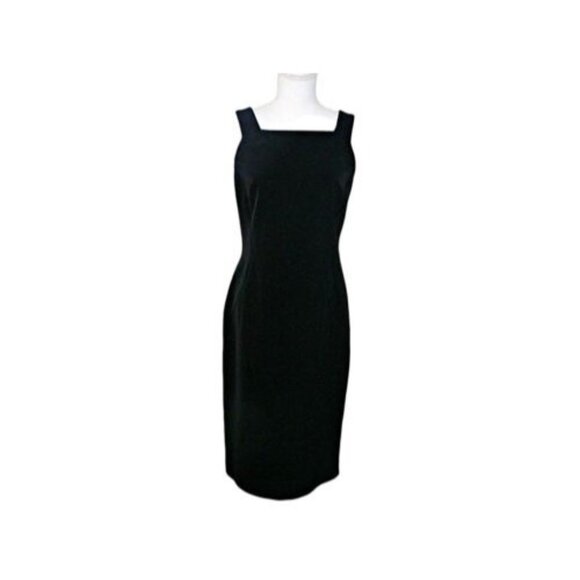 Vintage Jenne Maag Sleeveless Square Neck Sheath Career Midi Dress Black Size M - Picture 1 of 12